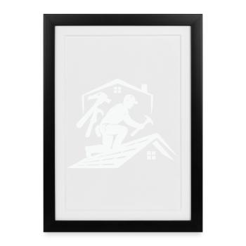 Roofer silhouette on the roof - Framed poster (27 × 37 cm) - black - Front