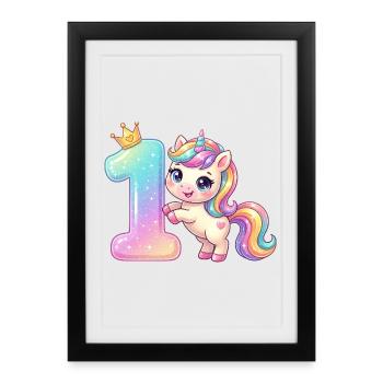Je suis 1 fille licorne Kawaii Anniversaire - Affiche encadrée (27 × 37 cm) - noir - Devant