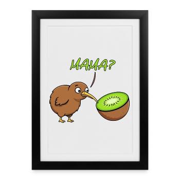 Maman Kiwi Oiseau Drôle Fruit Kiwi Nouvelle-Zélande Blague - Affiche encadrée (27 × 37 cm) - noir - Devant