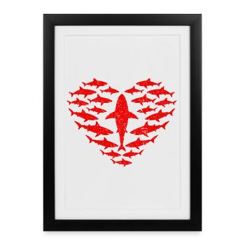 Cœur de Requins Rouge Vintage - Style Grunge - Affiche encadrée (27 × 37 cm) - noir - Devant