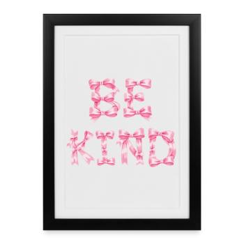 Be Kind T-Shirt Nœud Rose Coquette Aesthetic - Affiche encadrée (27 × 37 cm) - noir - Devant