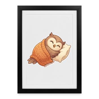 Owl Sleeping - Framed poster (27 × 37 cm) - black - Front