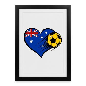 Football de drapeau australien avec cœur - Affiche encadrée (27 × 37 cm) - noir - Devant