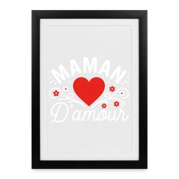 Maman D'amour Coeur Floral Cadeau Fête des Mères - Affiche encadrée (27 × 37 cm) - noir - Devant