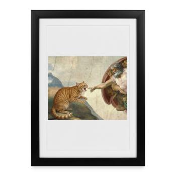 Chat gifle la main de Dieu Mème des chats drôles - Affiche encadrée (27 × 37 cm) - noir - Devant