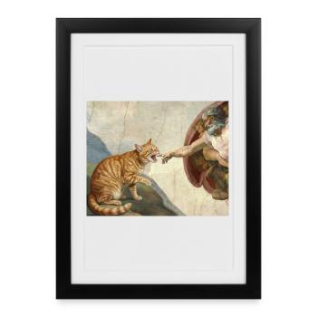Chat gifle la main de Dieu Mème des chats drôles - Affiche encadrée (27 × 37 cm) - noir - Devant