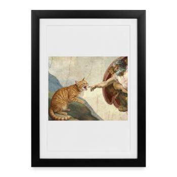 Chat gifle la main de Dieu Mème des chats drôles - Affiche encadrée (27 × 37 cm) - noir - Devant