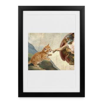 Chat gifle la main de Dieu Mème des chats drôles - Affiche encadrée (27 × 37 cm) - noir - Devant