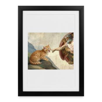 Chat gifle la main de Dieu Mème des chats drôles - Affiche encadrée (27 × 37 cm) - noir - Devant