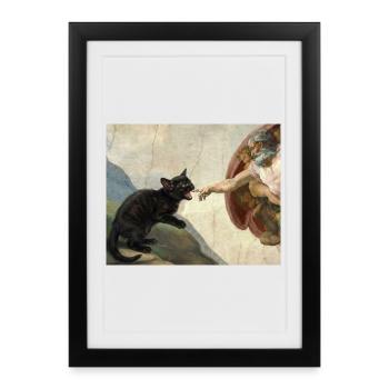 Chat gifle la main de Dieu Mème des chats drôles - Affiche encadrée (27 × 37 cm) - noir - Devant