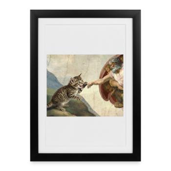 Chat gifle la main de Dieu Mème des chats drôles - Affiche encadrée (27 × 37 cm) - noir - Devant