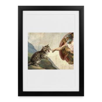 Chat gifle la main de Dieu Mème des chats drôles - Affiche encadrée (27 × 37 cm) - noir - Devant