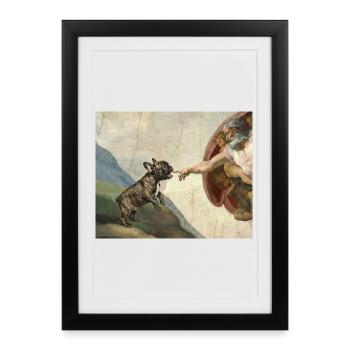 Dog God Hand French Bulldog Dog meme - Framed poster (27 × 37 cm) - black - Front