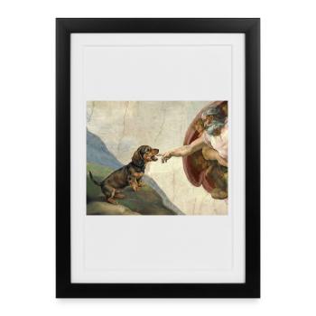 Dog God Hand Dachshund Dogs meme - Framed poster (27 × 37 cm) - black - Front