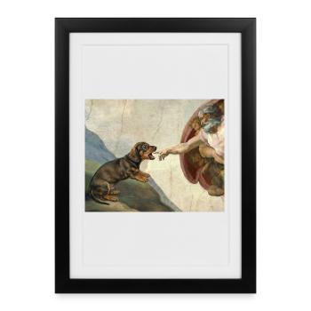Dog God Hand Dachshund Dogs meme - Framed poster (27 × 37 cm) - black - Front