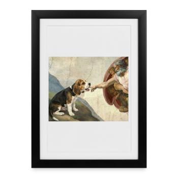 Dog God Hand Beagle Dog meme - Framed poster (27 × 37 cm) - black - Front