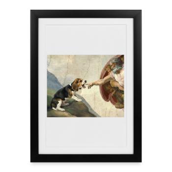 Mème du chien God Hand Beagle Dog - Affiche encadrée (27 × 37 cm) - noir - Devant