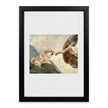 Mème du chien God God Hand Pomeranian Dog - Affiche encadrée (27 × 37 cm) - noir - Devant