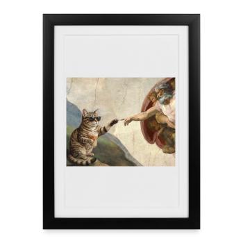 Chat gifle la main de Dieu Mème des chats drôles - Affiche encadrée (27 × 37 cm) - noir - Devant