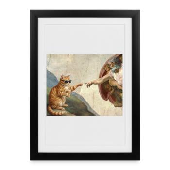 Chat gifle la main de Dieu Mème des chats drôles - Affiche encadrée (27 × 37 cm) - noir - Devant