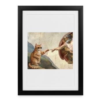 Chat gifle la main de Dieu Mème des chats drôles - Affiche encadrée (27 × 37 cm) - noir - Devant