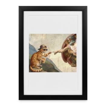 Chat gifle la main de Dieu Mème des chats drôles - Affiche encadrée (27 × 37 cm) - noir - Devant
