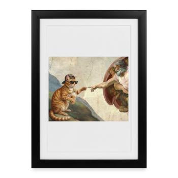 Chat gifle la main de Dieu Mème des chats drôles - Affiche encadrée (27 × 37 cm) - noir - Devant