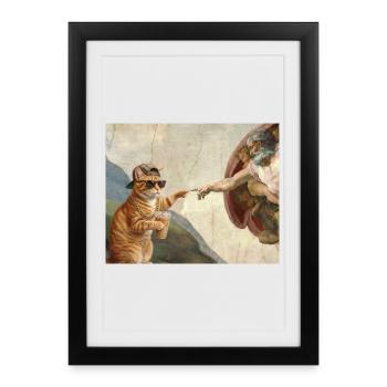 Chat gifle la main de Dieu Mème des chats drôles - Affiche encadrée (27 × 37 cm) - noir - Devant