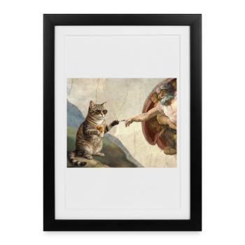 Chat gifle la main de Dieu Mème des chats drôles - Affiche encadrée (27 × 37 cm) - noir - Devant