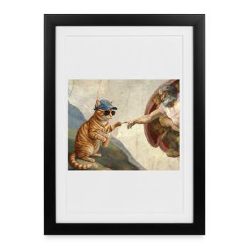 Chat gifle la main de Dieu Mème des chats drôles - Affiche encadrée (27 × 37 cm) - noir - Devant