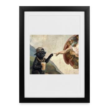 Chat gifle la main de Dieu Mème des chats drôles - Affiche encadrée (27 × 37 cm) - noir - Devant