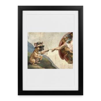 Mème du chien God God Hand du chien bouledogue français - Affiche encadrée (27 × 37 cm) - noir - Devant