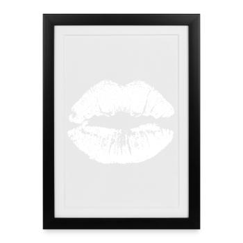 Lèvres embrassables avec Lipstick Lip Imprint White - Affiche encadrée (27 × 37 cm) - noir - Devant