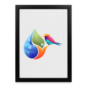 Geometric Hummingbird Over Color Sheet - Framed poster (27 × 37 cm) - black - Front