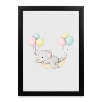 mignon bébé éléphant dans un hamac - Affiche encadrée (27 × 37 cm) - noir - Devant