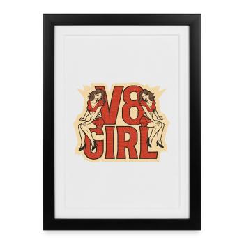 Pin-up rétro V8 Girl - Affiche encadrée (27 × 37 cm) - noir - Devant