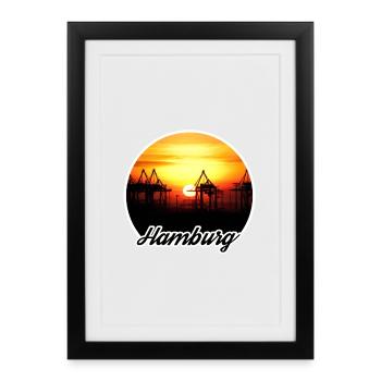 Hamburg Harbor Sunset - Framed poster (27 × 37 cm) - black - Front