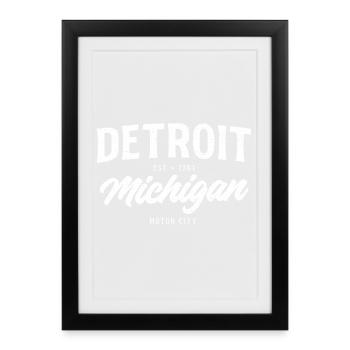 Detroit Motor City Vintage Script - Gerahmtes Poster (27 × 37 cm) - Schwarz - Vorne