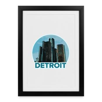 Badge de la Skyline de la ville de Detroit - Affiche encadrée (27 × 37 cm) - noir - Devant