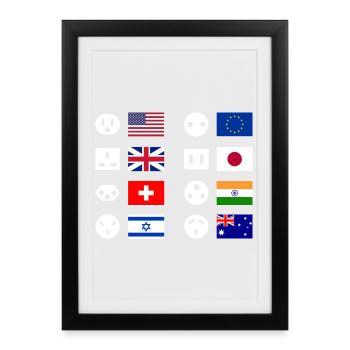 Plug Types Country Overview - Framed poster (27 × 37 cm) - black - Front