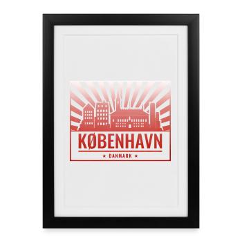 La silhouette de Copenhague au coucher du soleil - Affiche encadrée (27 × 37 cm) - noir - Devant