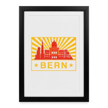 Sceau Sunburst de la ville de Bern Skyline - Affiche encadrée (27 × 37 cm) - noir - Devant