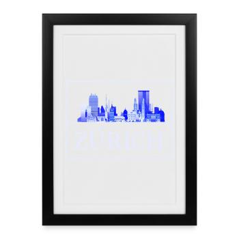 Silhouette bleue de Zurich Skyline - Affiche encadrée (27 × 37 cm) - noir - Devant