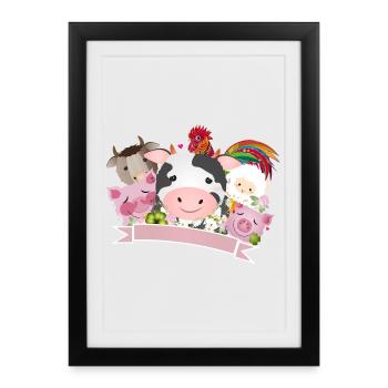 Heureux animaux de ferme ensemble à la campagne - Affiche encadrée (27 × 37 cm) - noir - Devant
