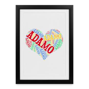 Adamo word cloud coeur t-shirt cadeau t-shirt - Affiche encadrée (27 × 37 cm) - noir - Devant