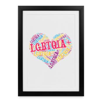 LGBTQIA+ Heart Word Cloud Lgbt Gay Pride T-Shirt - Framed poster (27 × 37 cm) - black - Front