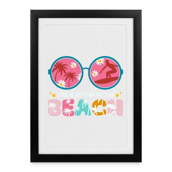 vacances d'été, summer, hello summer - Affiche encadrée (27 × 37 cm) - noir - Devant