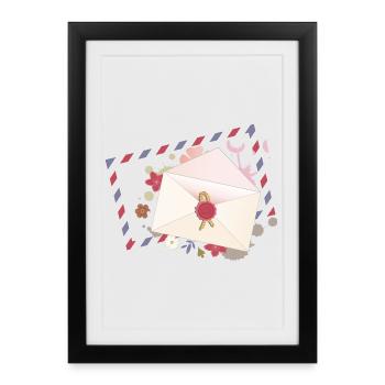 floral envelope with flowers and airmail border - Framed poster (27 × 37 cm) - black - Front