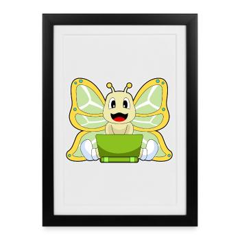 Ordinateur portable Butterfly - Affiche encadrée (27 × 37 cm) - noir - Devant