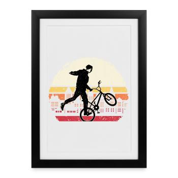 Sunset BMX Wheelie Silhouette - Affiche encadrée (27 × 37 cm) - noir - Devant